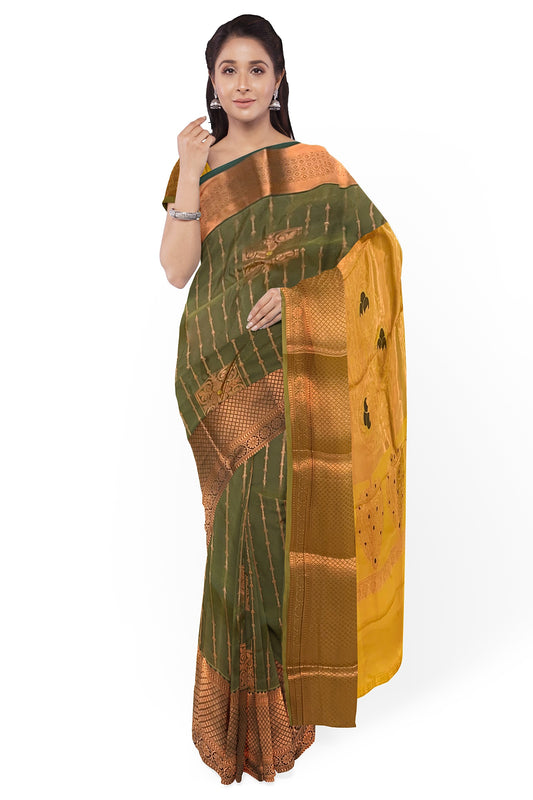 Green Dharmavaram Soft Silk Saree With Zari Weave