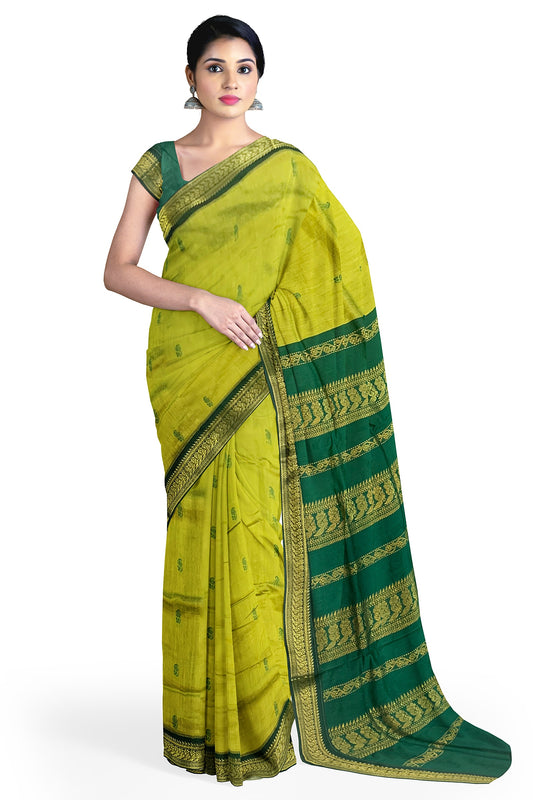 Green Cotton Silk Kalyani Gadwal Saree with Butta and Zari Pallu – Grace Rooted in Heritage