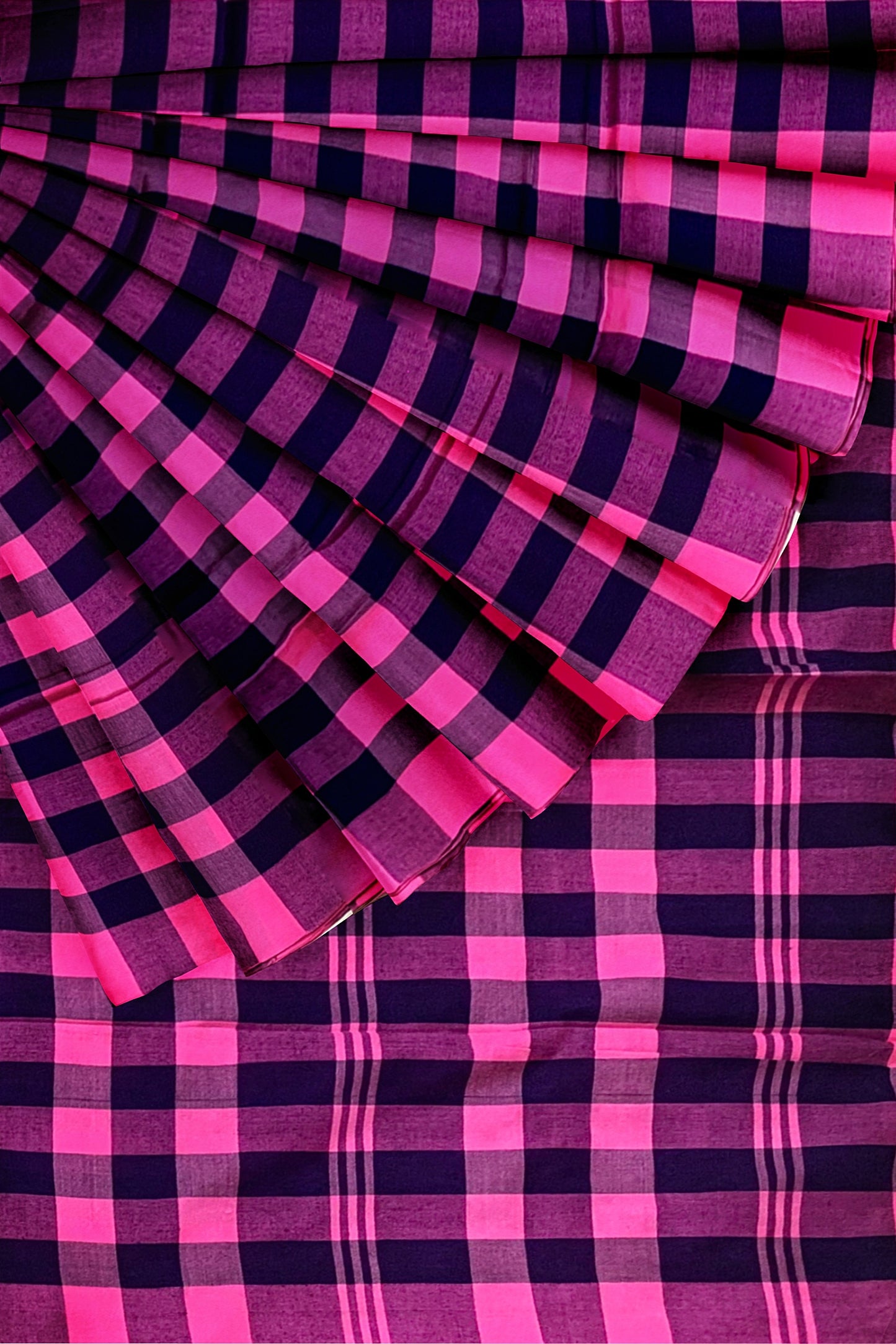 Pink And Blue Cotton Khadi Soft Handloom Saree