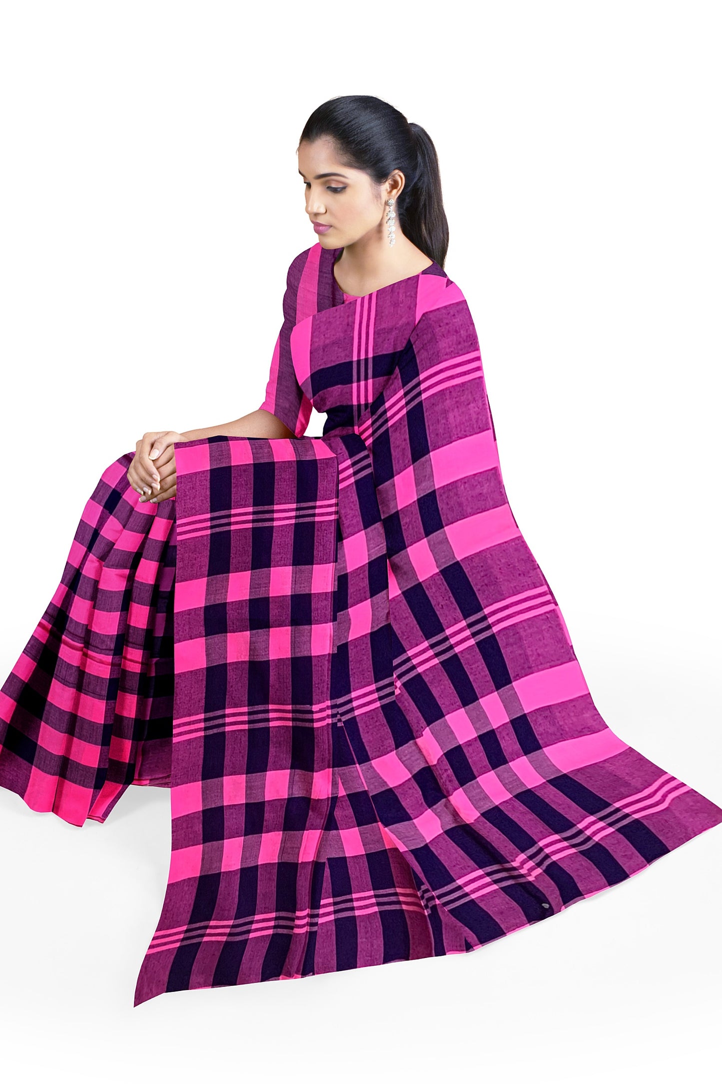 Pink And Blue Cotton Khadi Soft Handloom Saree