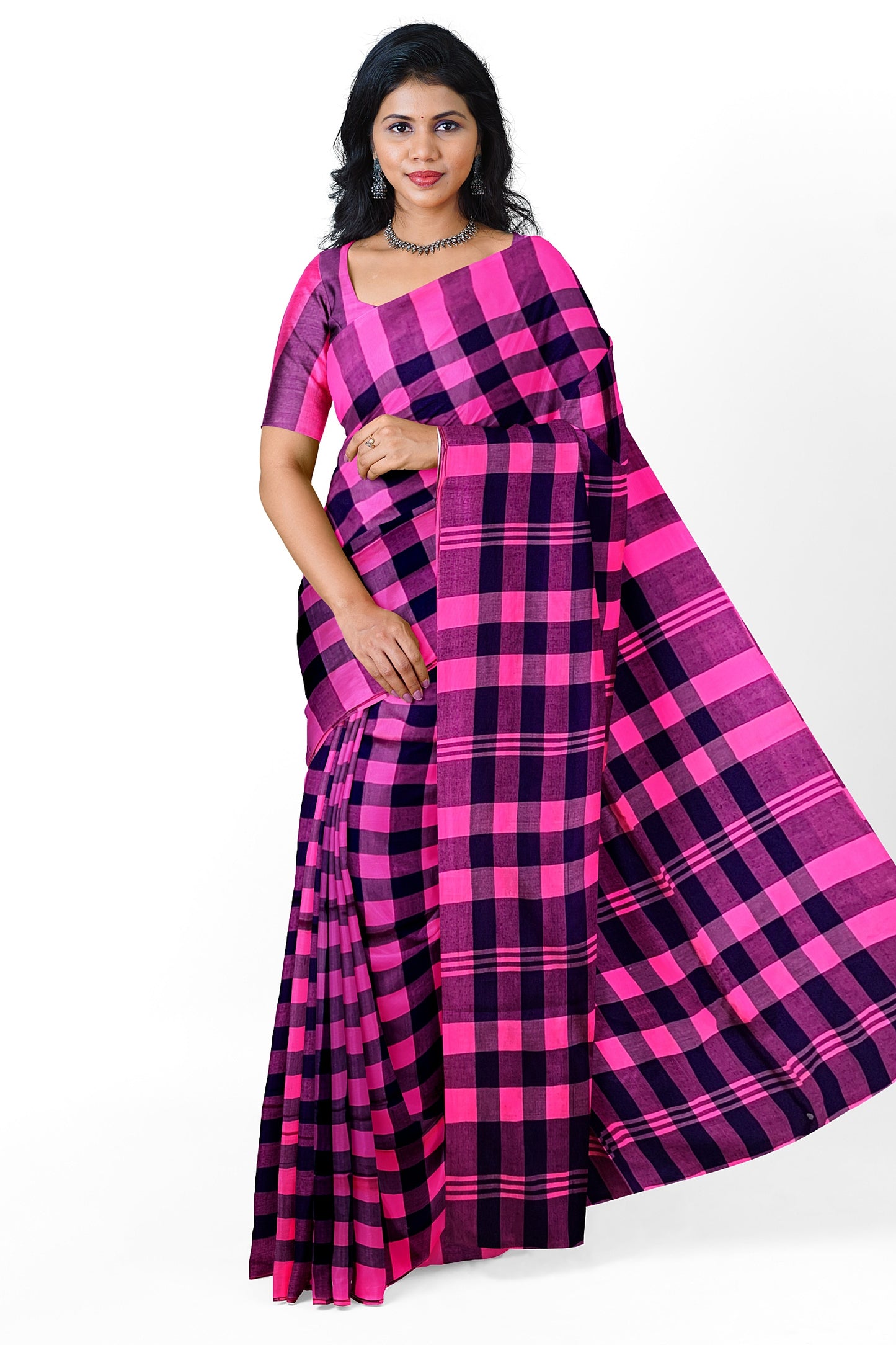 Pink And Blue Cotton Khadi Soft Handloom Saree