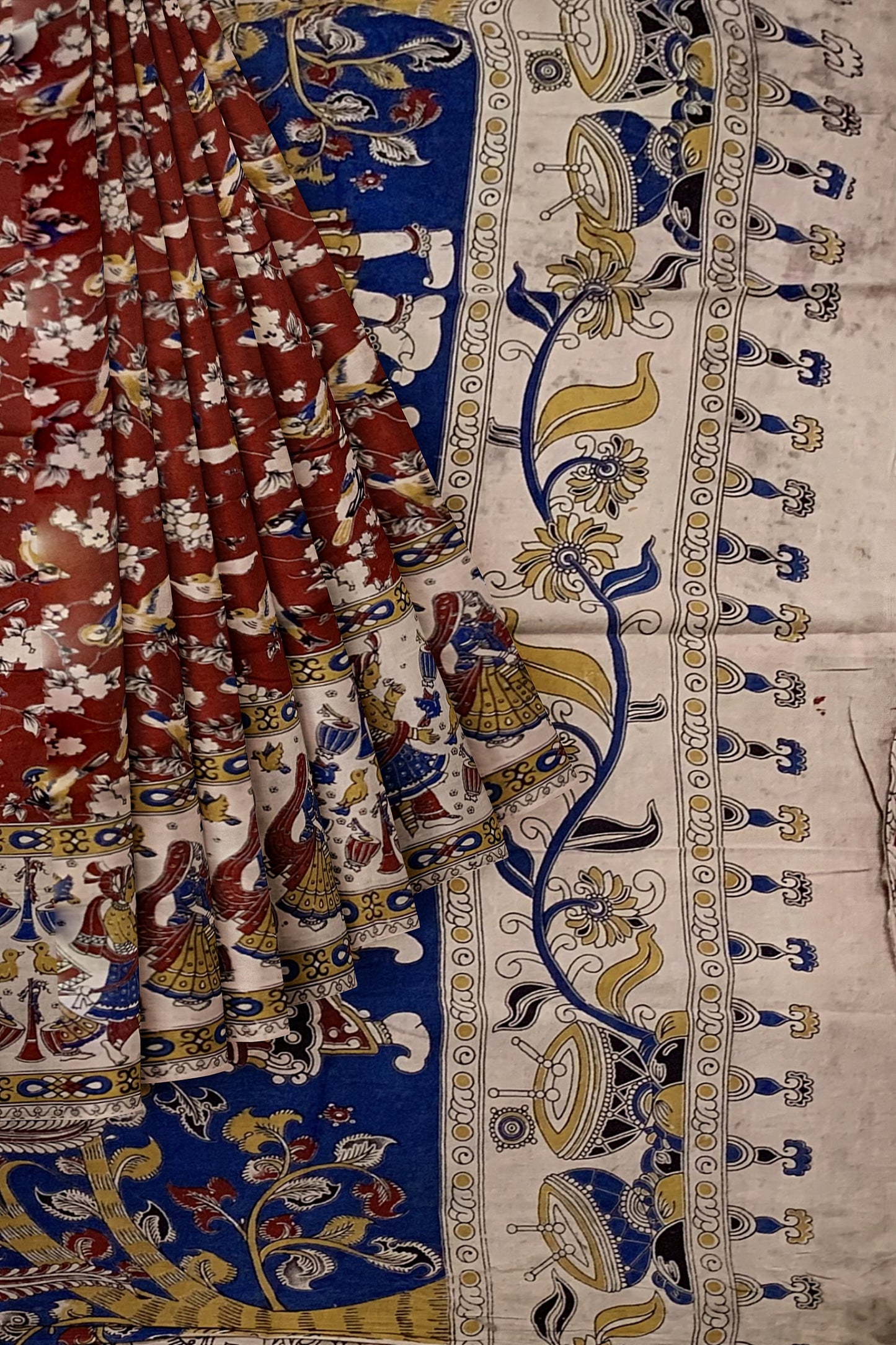 Red Cotton Kalamkari Printed Saree