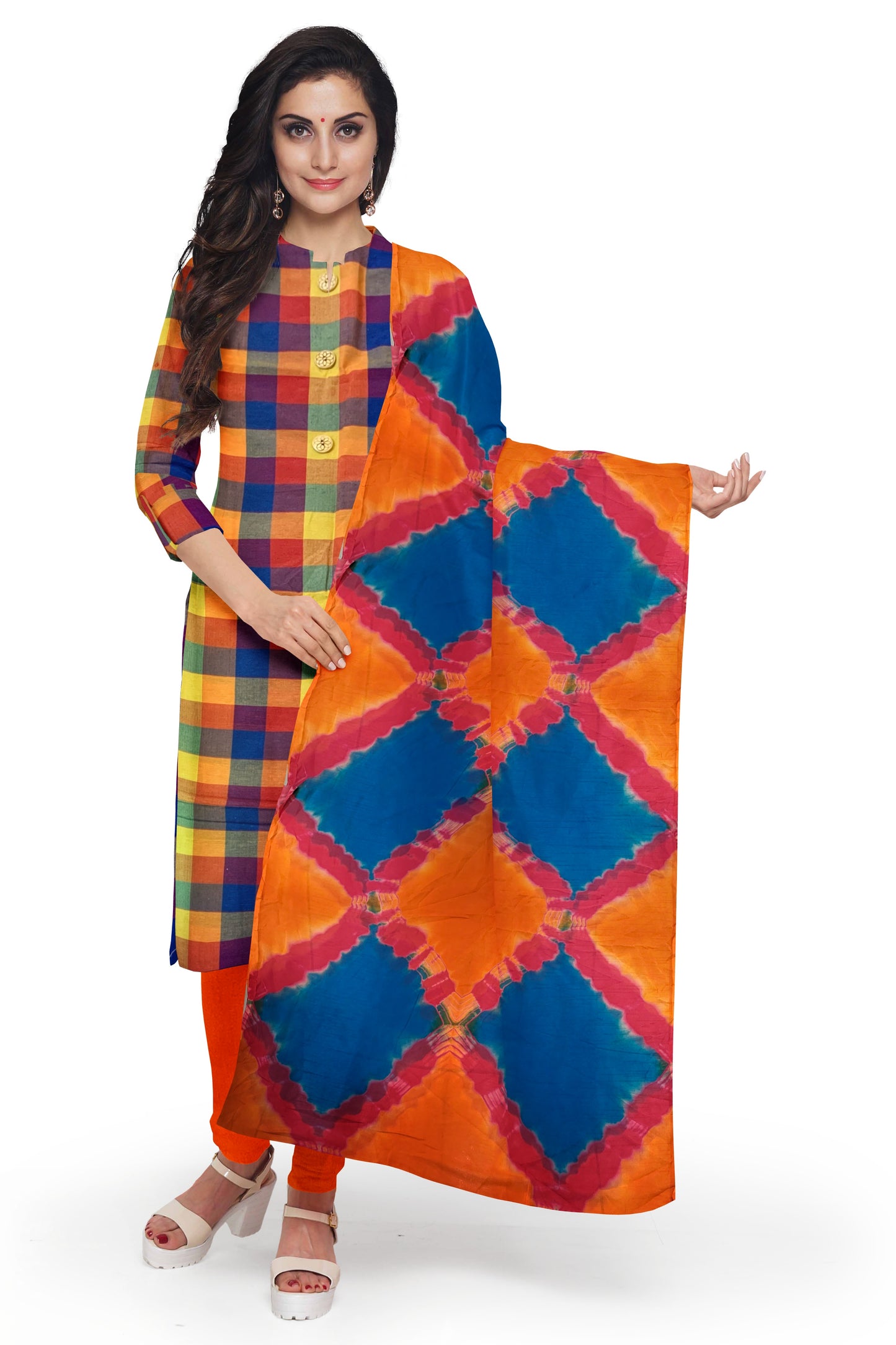 Orange Woven Salwar Suit With Chiffon Dupatta – Unstitched Dress Material for Effortless Elegance