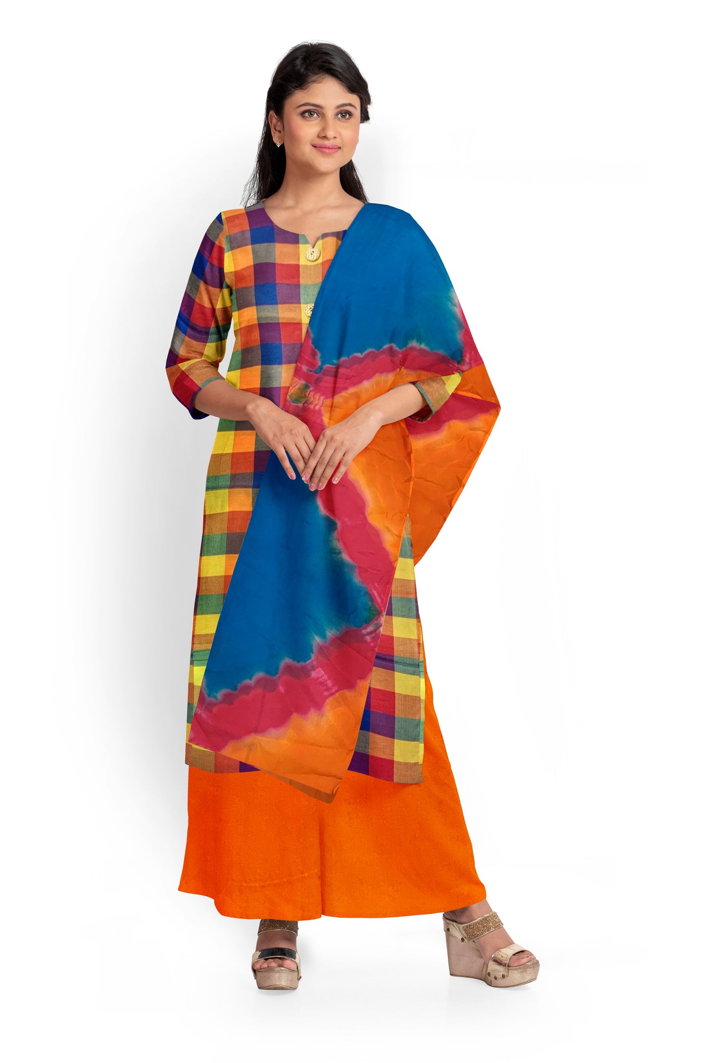 Orange Woven Salwar Suit With Chiffon Dupatta – Unstitched Dress Material for Effortless Elegance
