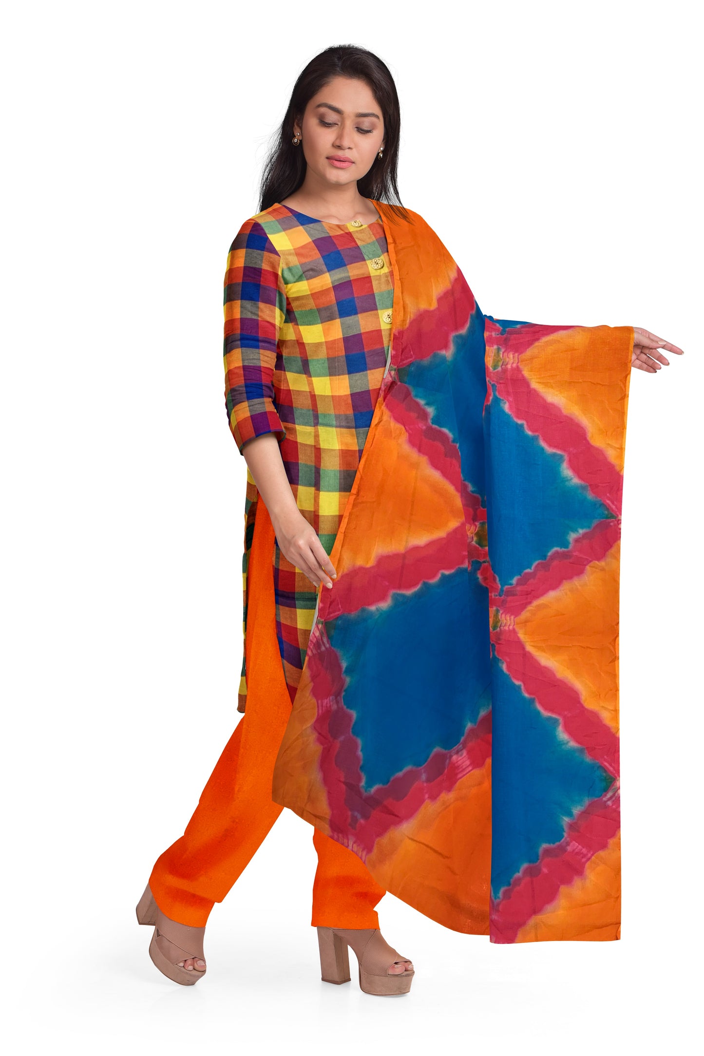 Orange Woven Salwar Suit With Chiffon Dupatta – Unstitched Dress Material for Effortless Elegance