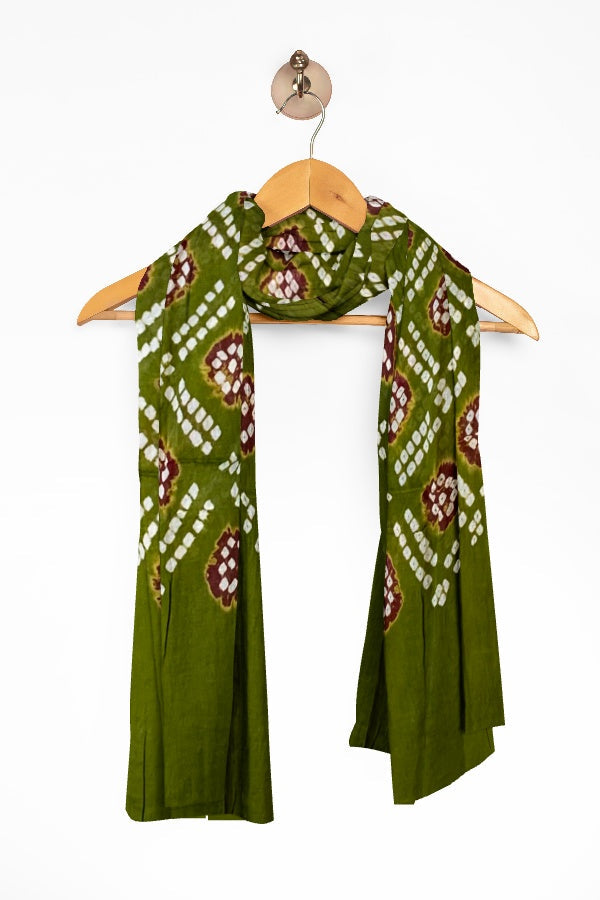 Olive Green Cotton Bandhani Dupatta – A Timeless Tie-Dye Tradition in Pure Cotton