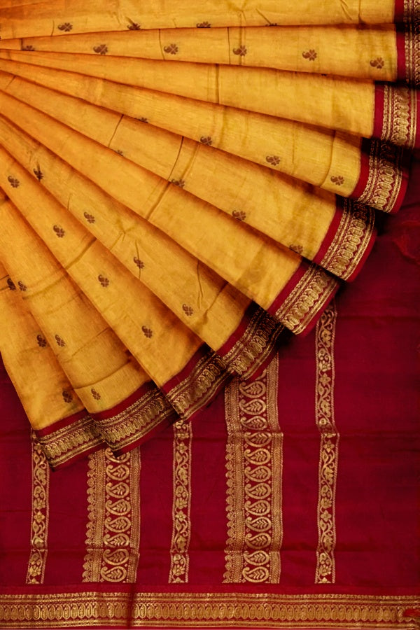 Yellow Cotton Silk Kalyani Gadwal Saree with Butta and Zari Pallu – Grace Rooted in Heritage