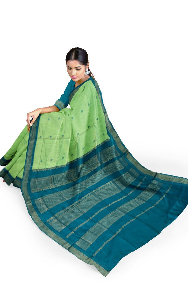 Green Cotton Silk Kalyani Gadwal Saree with Butta and Zari Pallu – Grace Rooted in Heritage