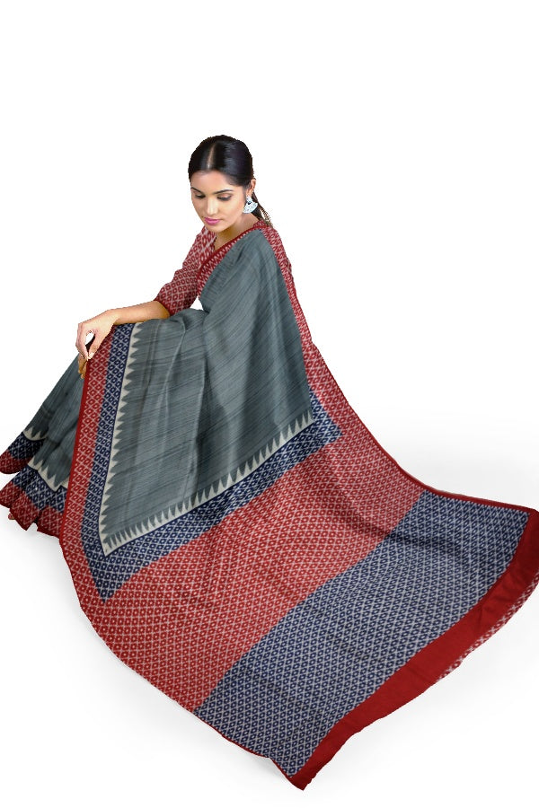 Grey Blended Silk Printed Manipur Saree