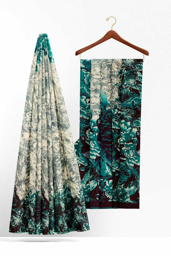 Grey Blended Silk Printed Manipur Saree
