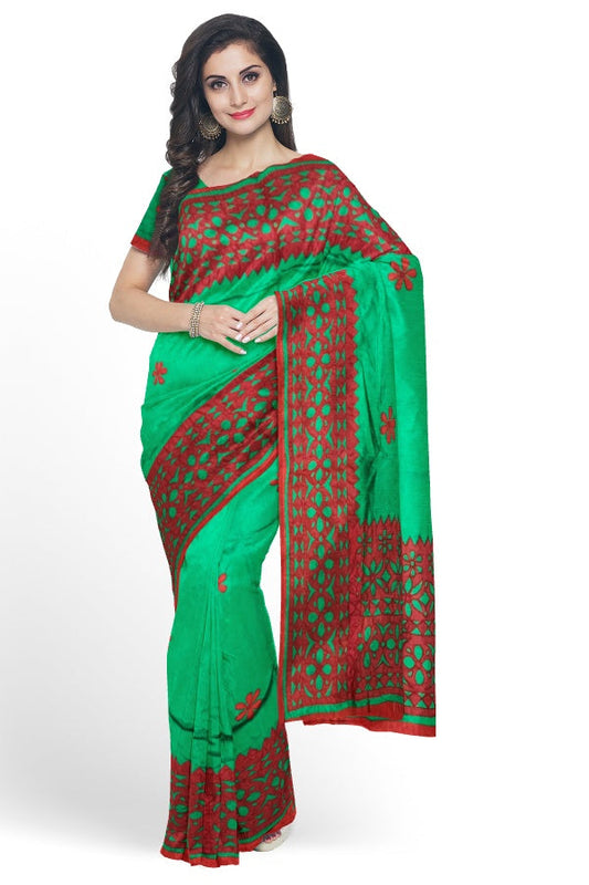 Green Silk Saree with Rich Designer Embroidery Work