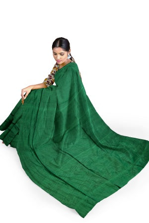 Green Cotton Handloom Saree with Designer Blouse Piece