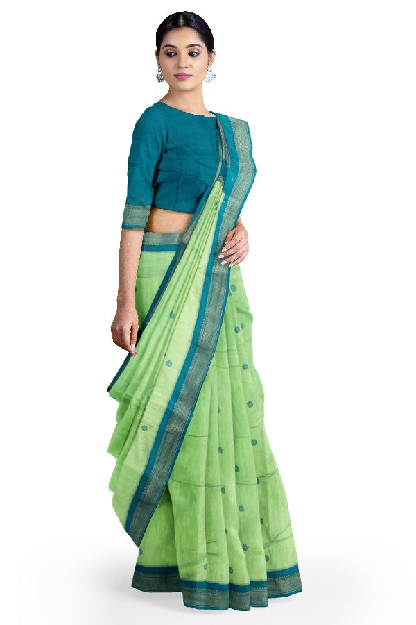 Green Cotton Silk Kalyani Gadwal Saree with Butta and Zari Pallu – Grace Rooted in Heritage