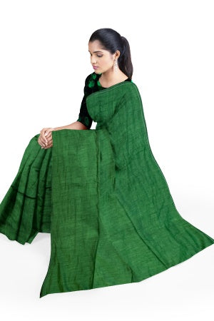 Green Cotton Handloom Saree with Designer Blouse