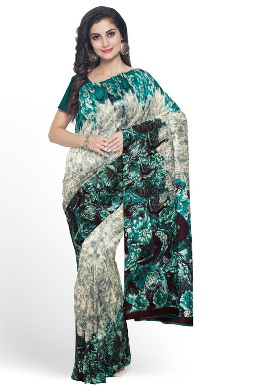 Grey Blended Silk Printed Manipur Saree