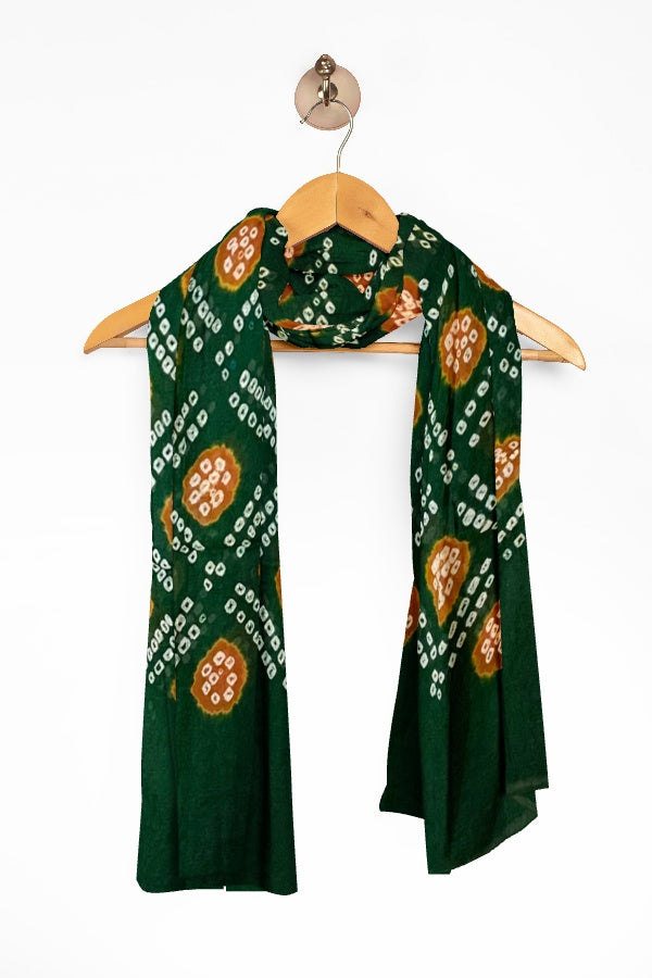 Green Cotton Bandhani Dupatta – A Timeless Tie-Dye Tradition in Pure Cotton