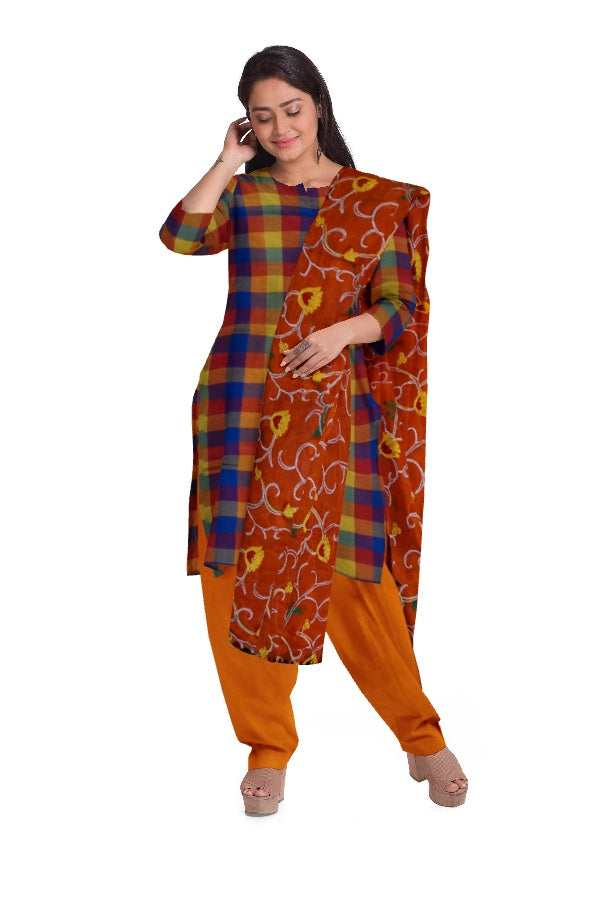 Grey And Blue Cotton Salwar Suit Fabric with 2 tops