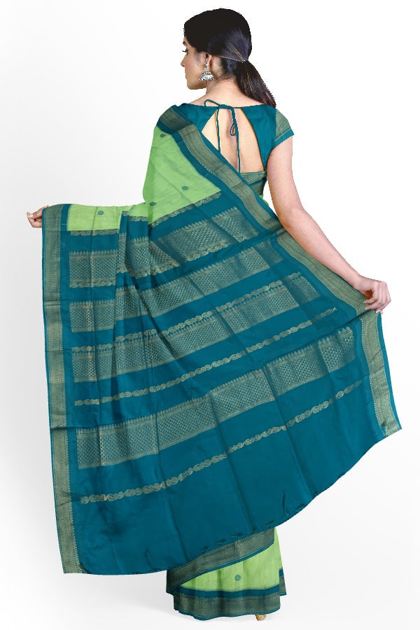 Green Cotton Silk Kalyani Gadwal Saree with Butta and Zari Pallu – Grace Rooted in Heritage
