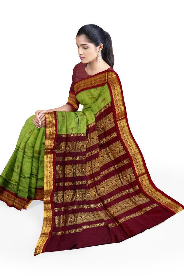 Green Cotton Silk Kalyani Gadwal Saree with Butta and Zari Pallu – Grace Rooted in Heritage