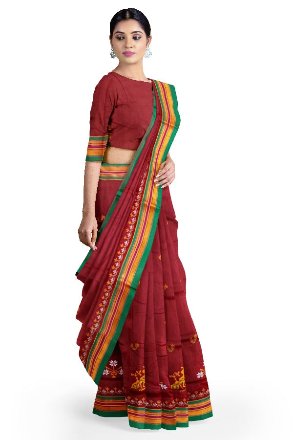 Maroon Cotton Silk Ilkal Saree with Kasuti Embroidery Work