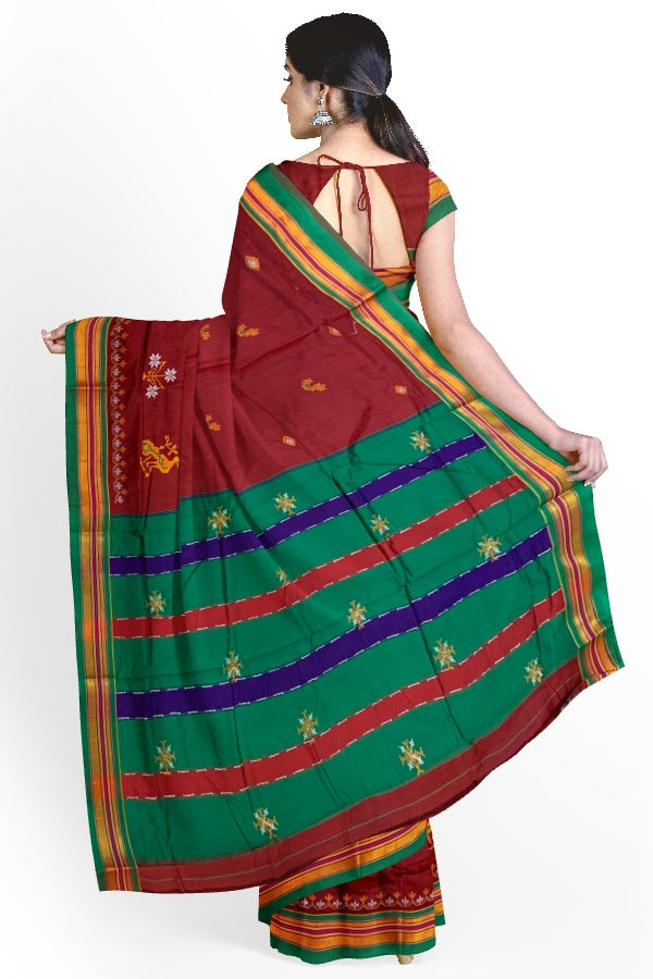 Maroon Cotton Silk Ilkal Saree with Kasuti Embroidery Work