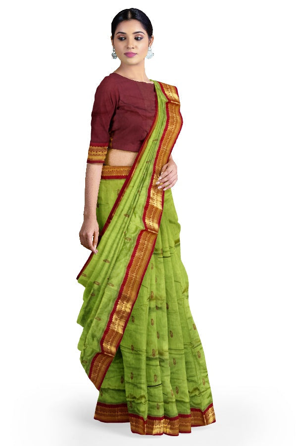 Green Cotton Silk Kalyani Gadwal Saree with Butta and Zari Pallu – Grace Rooted in Heritage