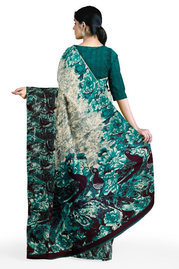 Grey Blended Silk Printed Manipur Saree
