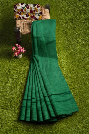Green Cotton Handloom Saree with Designer Blouse Piece