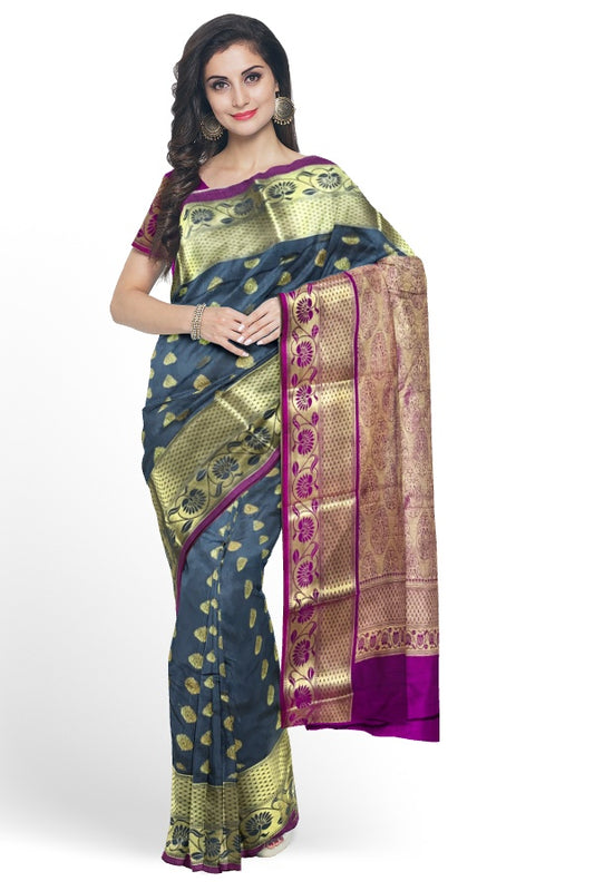 Grey Silk Blend Kanjivaram Saree with Blouse Piece – A Regal Touch of South Indian Grandeur