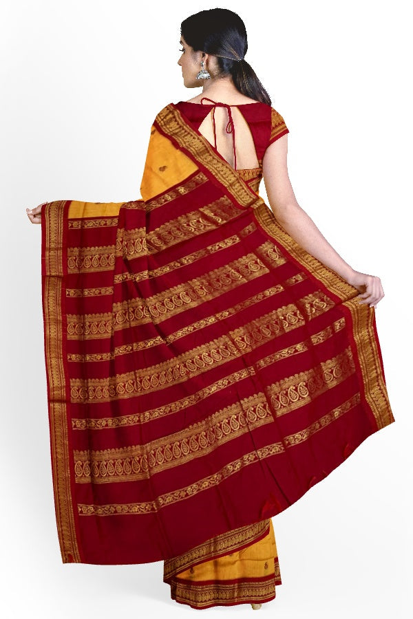Yellow Cotton Silk Kalyani Gadwal Saree with Butta and Zari Pallu – Grace Rooted in Heritage