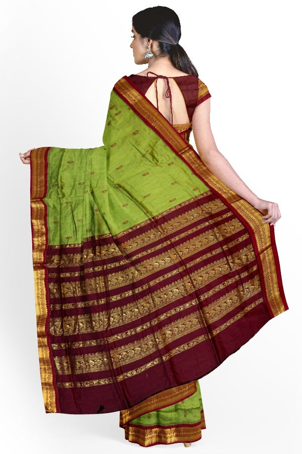 Green Cotton Silk Kalyani Gadwal Saree with Butta and Zari Pallu – Grace Rooted in Heritage