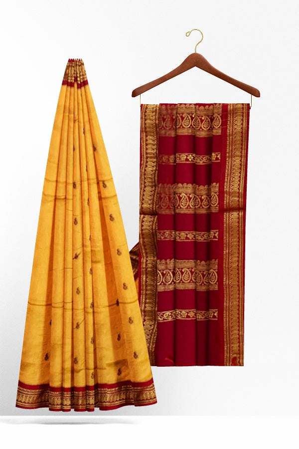 Yellow Cotton Silk Kalyani Gadwal Saree with Butta and Zari Pallu – Grace Rooted in Heritage