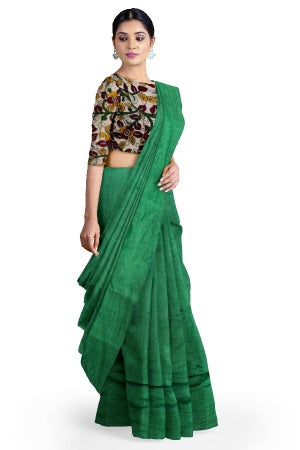 Green Cotton Handloom Saree with Designer Blouse Piece