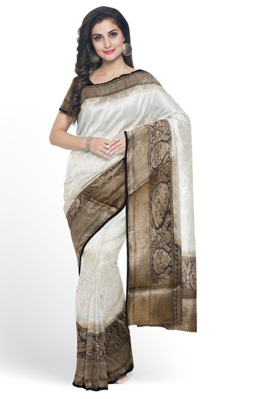 White Benaras Silk Linen Saree