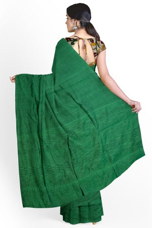 Green Cotton Handloom Saree with Designer Blouse Piece