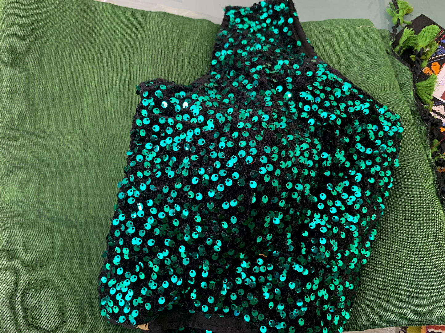 Green Cotton Handloom Saree with Designer Blouse