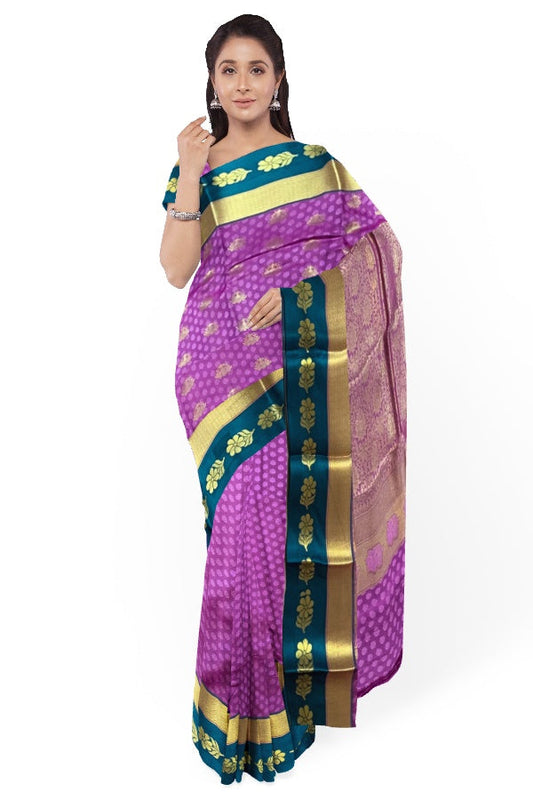 Pink Silk Blend Kanjivaram Saree with Blouse Piece – A Regal Touch of South Indian Grandeur