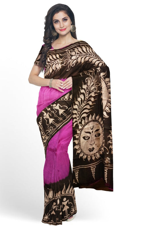 Pink Mulberry Silk Hand-painted Batik Saree