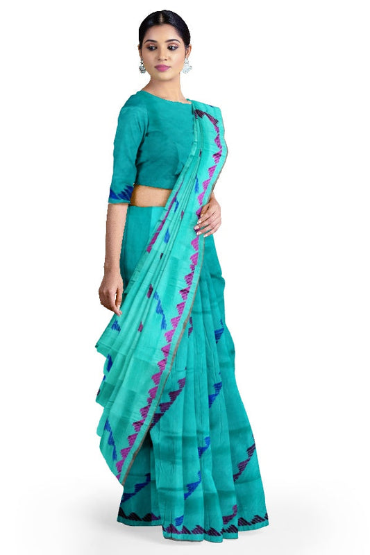 Turquoise Blue Pure Silk Hand Embroidered Saree