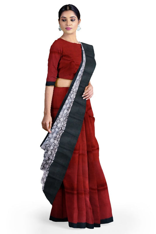 Red Pure Mulberry Silk Printed Saree