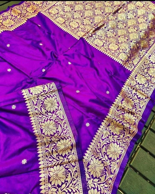 Purple Muga Kataan Silk Saree with Rich Zari Work