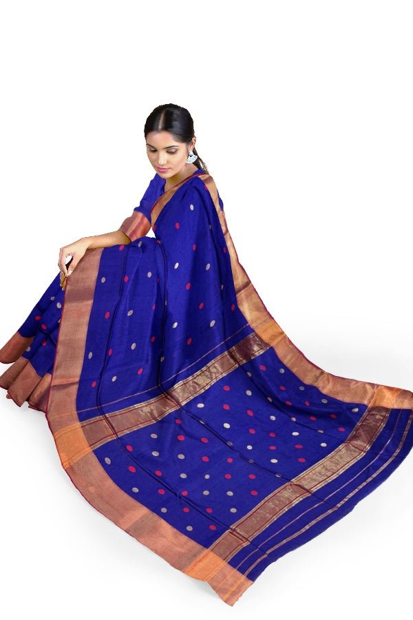 Blue Cotton Silk Maheshwari Handloom Saree - Samvita