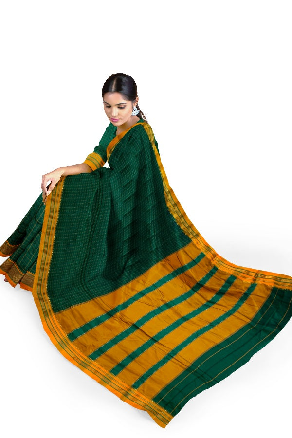 Green Cotton Silk Ilkal Saree |SAMVITA