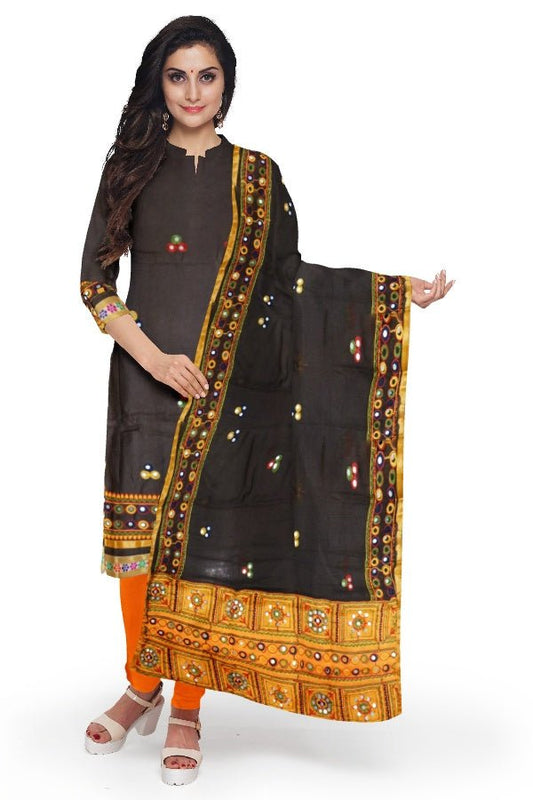 Brown Cotton Designer Embroidered Salwar Suit Fabric - Samvita