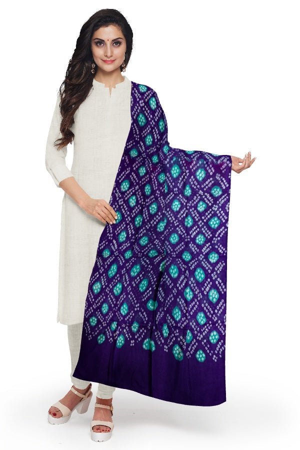 Blue Cotton Bandhani Dupatta - Samvita