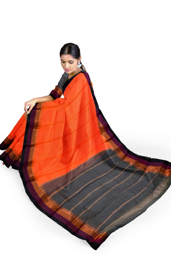 SAMVITA Orange South Cotton Silk Saree with Zari Border - Tradition meets the latest trends