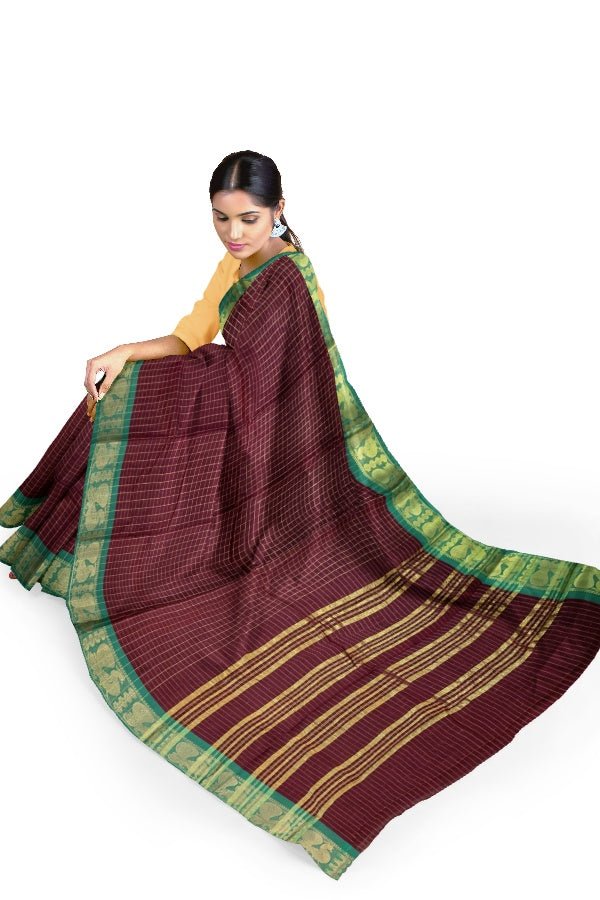 Brown Cotton Sungudi Checks Saree - Samvita