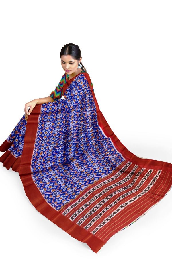 Blue Blended Silk Ikkat Saree - Samvita