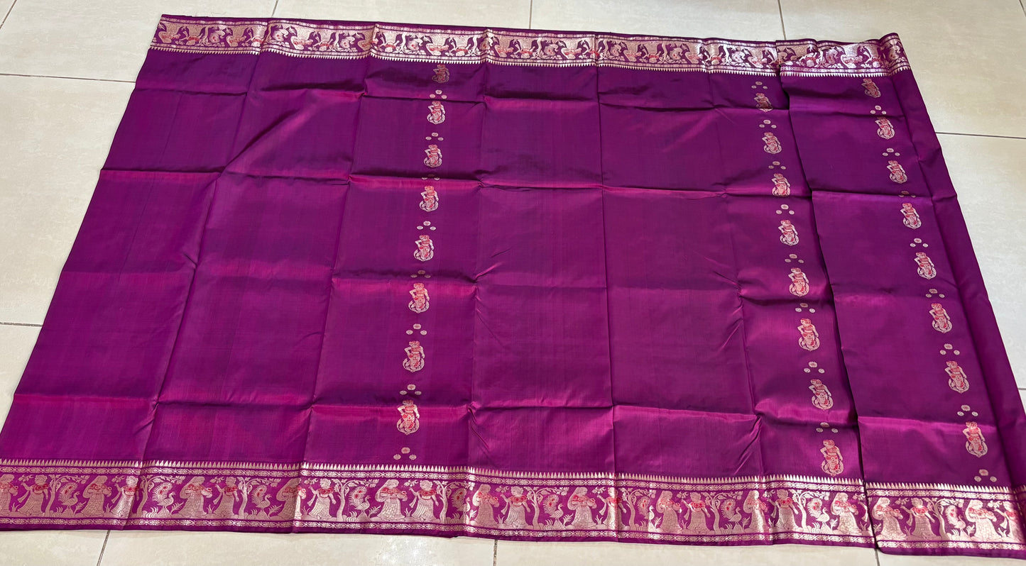 Magenta Pure Silk Kataan Baluchari Saree