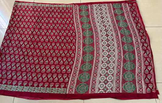 Red Modal Silk Saree with Ajrakh Prints